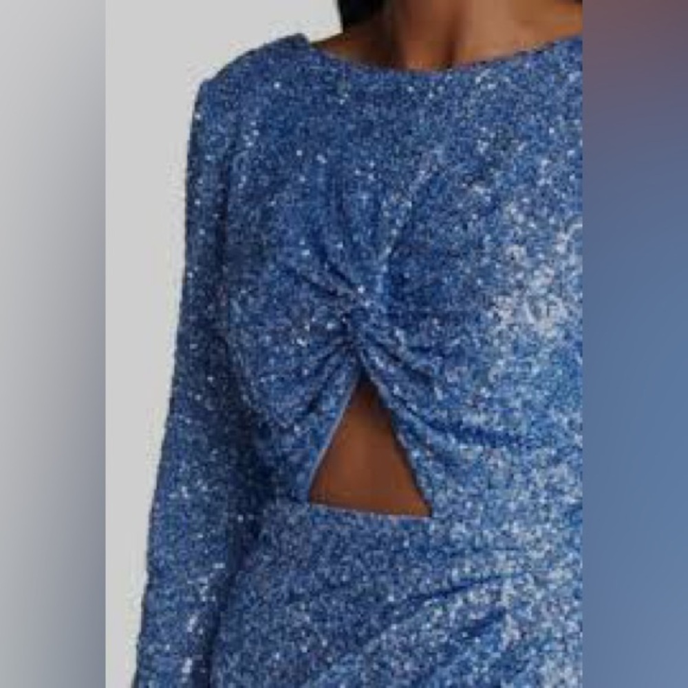 SHO by Tadashi Shoji Long Sleeve Sequin Cutout Bodycon Dress Size XXS Blue - Picture 2 of 7